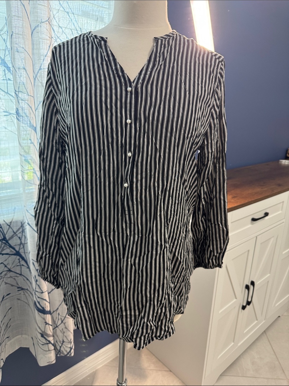 grand & greene Black and White Vertical Stripe Blouse